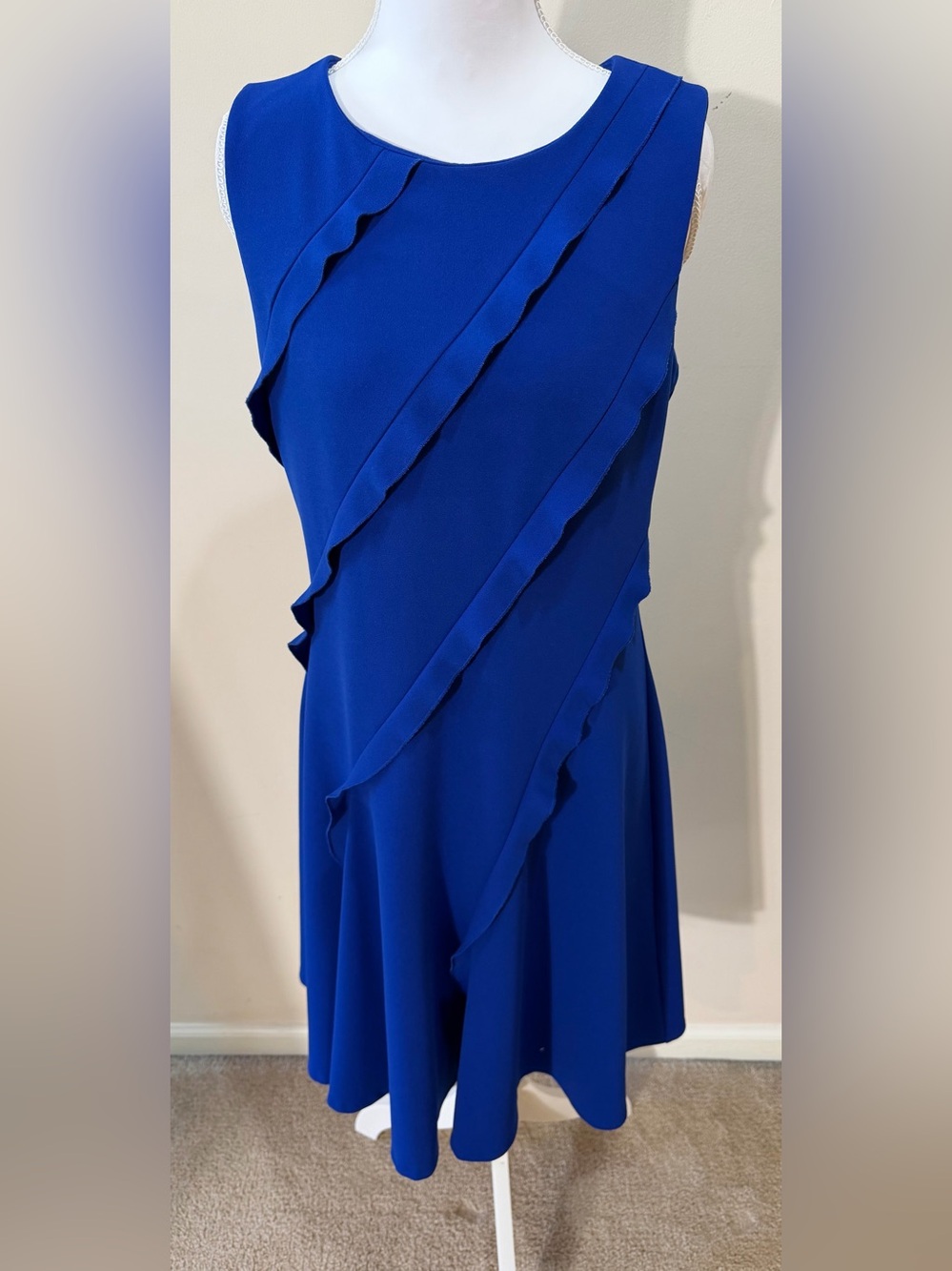 Donna Karan Royal Blue Mini Sleeveless Dress with Ruffles Size 8
